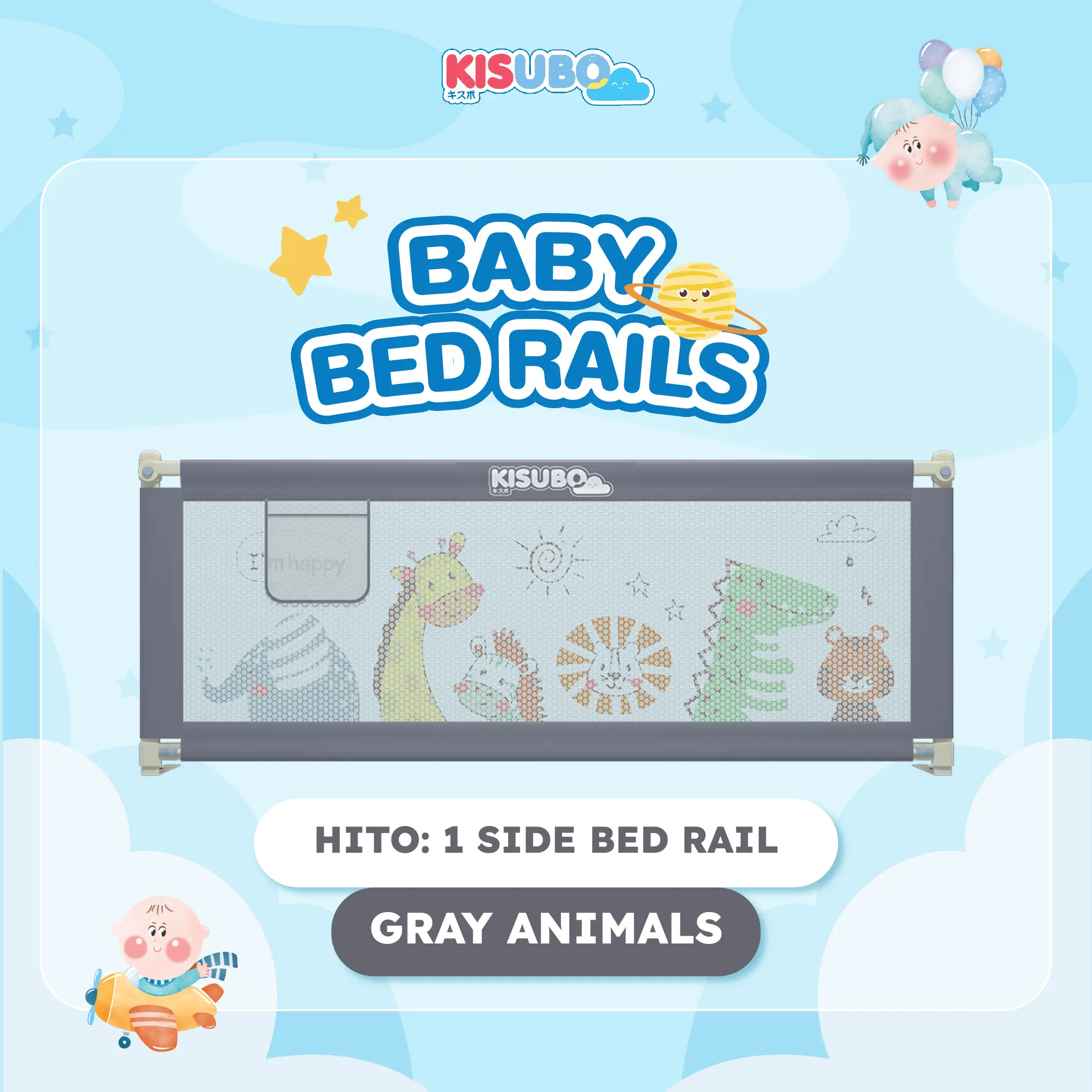 [SBY] [Harga Per Sisi] KISUBO Animals Baby Bed Rails Safe Pagar Pengaman Kasur Bayi