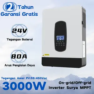 Solstellar 3000W 24V Hybrid Inverter Max Pv Input 450Vdc Built-in 80A MPPT Solar Charger Controller Semua dalam satu Inverter