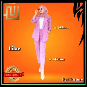 Setelan Baju Atasan Blazer dan Celana Panjang Wanita Kerja Lilac