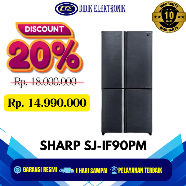 Gambar SHARP SJ-IF90PM-DS KULKAS SIDE BY SIDE 639 L 4 PINTU HEMAT LISTRIK dari Didik Elektronik Store Kota Administrasi Jakarta Barat Tokopedia