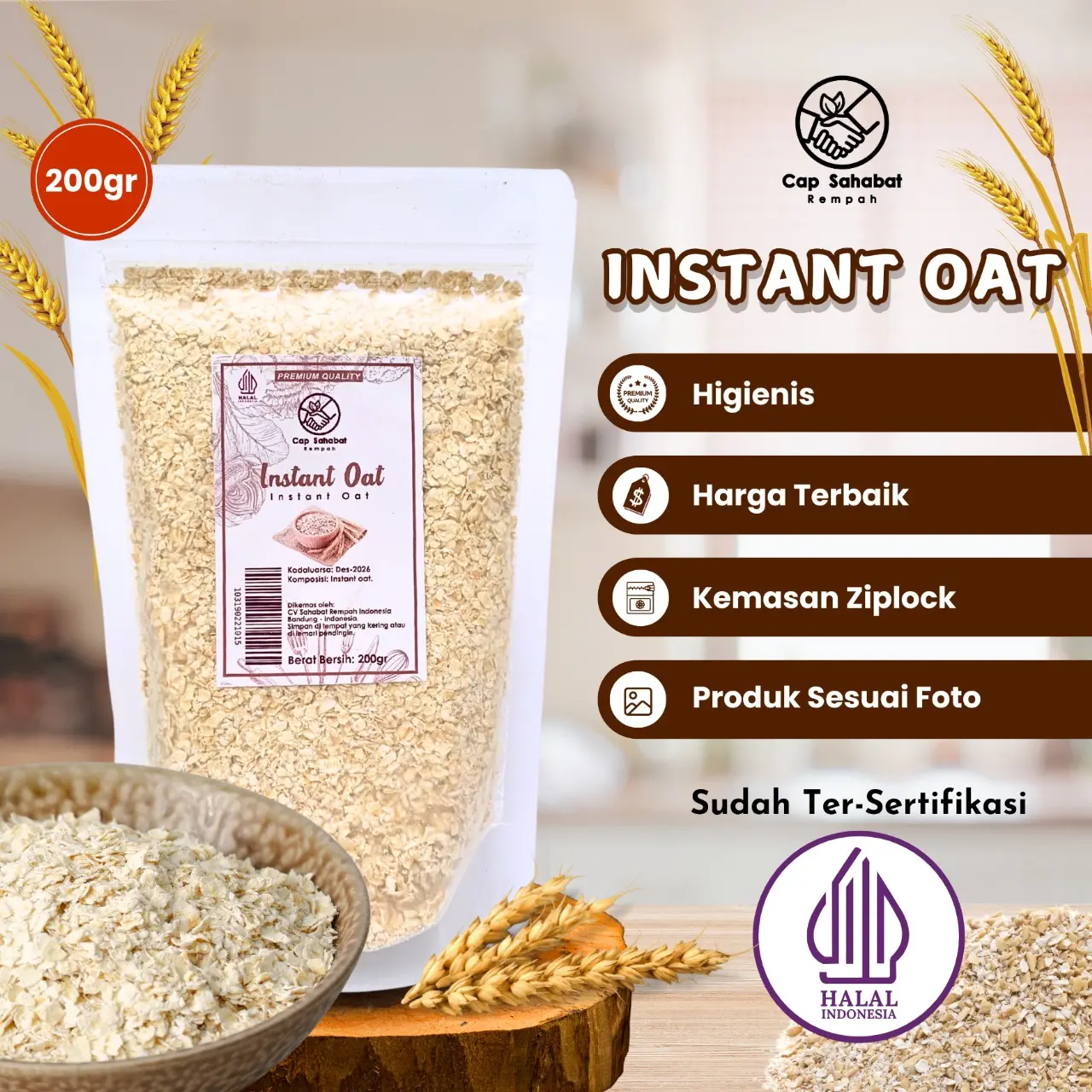 200gr Instant Oats / Quick Rolled Oat / Gandum Utuh / JSR 100% PREMIUM