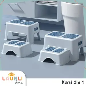 Kursi Tangga 2 Tingkat Pijakan Kaki Anak Anti Slip Bangku WC Kamar Mandi Foldable Step Stool