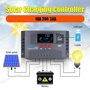 Solar Charge Controller LCD LED Display Solar Automatic Identify 12V/24V 10A 30A 50A 60A 100A USB Panel