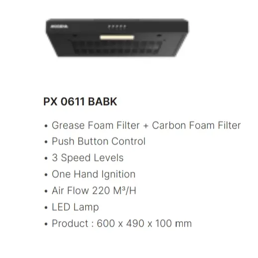 MODENA SLIM HOOD - COOKER HOOD PX 1611 BABK 60CM FULL BLACK