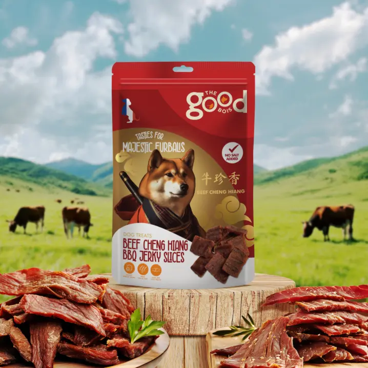 TheGoodBois Cemilan Snack Anjing Irisan Dendeng BBQ Beef Cheng Hiang Daging Sapi Asli Protein Zat Besi Vitamin Hypoallergenic 100g