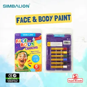 SIMBALION Face and Body Crayon CAT WAJAH FS-002 - 6 Warna Non-Toksik untuk Wajah Tangan dan Kaki Aman dan Nyaman Digunakan - Hitam, Stationery
