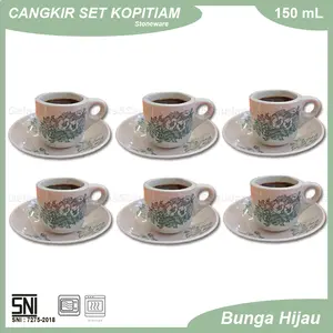 1 SET 6 PCS Cangkir Kopitiam/Gelas Kopitiam/Cangkir Kopi/Cangkir Keramik/Cangkir Kopitiam Stoneware