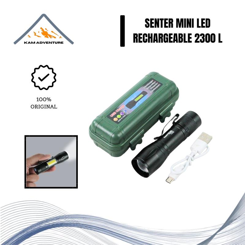 senter usb led lumens cob 2300 q5 camping hiking rechargeable outdoor ...