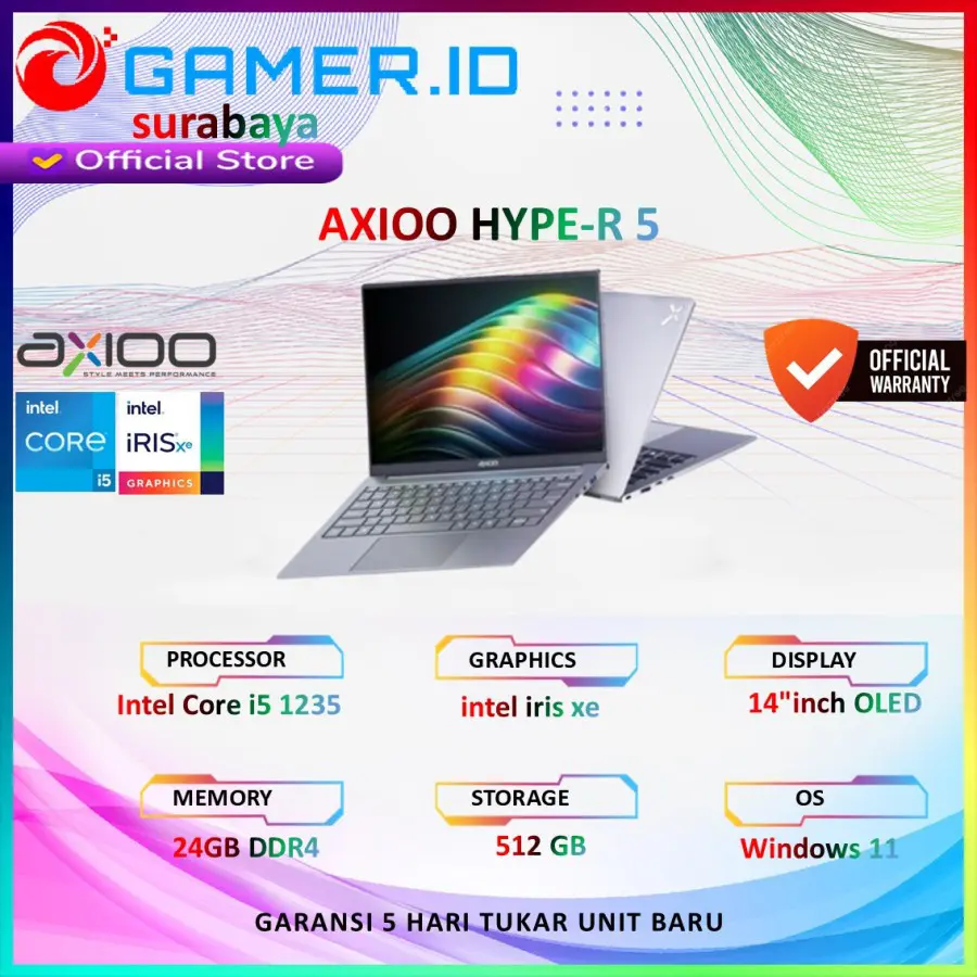 Laptop AXIOO HYPE-R 5 INTEL CORE I5 1235 RAM 24GB SSD 512GB 14.0 Full HD