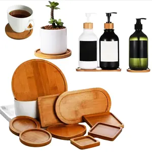 Tatakan Gelas Cangkir Nampan Kayu Bambu Model Bulat Round Natural Glass Serving Tray