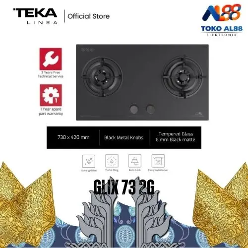 Kompor Tanam Gas 2 Tungku Linea GLIX 73 2G Black Matt GLIX 73 2G