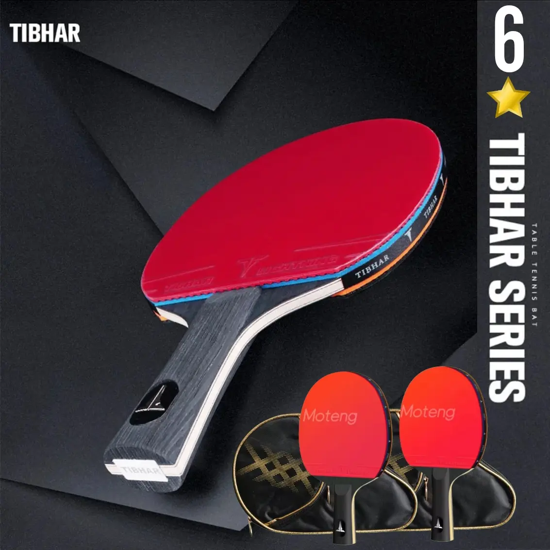 TIBHAR 6 stars Carbon Bet Tenis meja Pingpong High Quality 6 Bintang Fast attack with loop