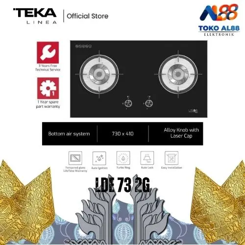 Kompor Tanam Gas Kaca 2 Tungku Linea Teka LDE 73 2G - Free Regulator Gas Teka