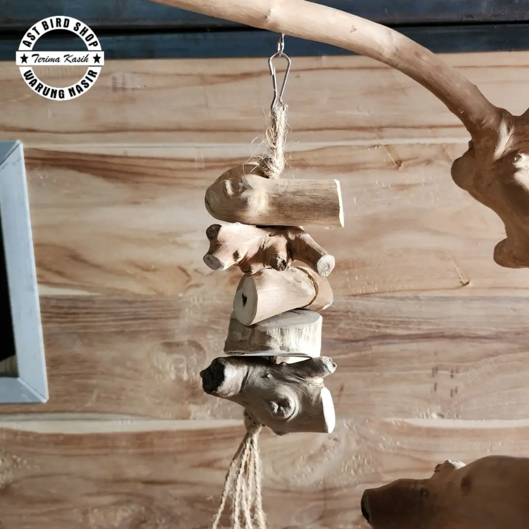 Bird toy kayu kopi natural mainan gigitan burung parrot