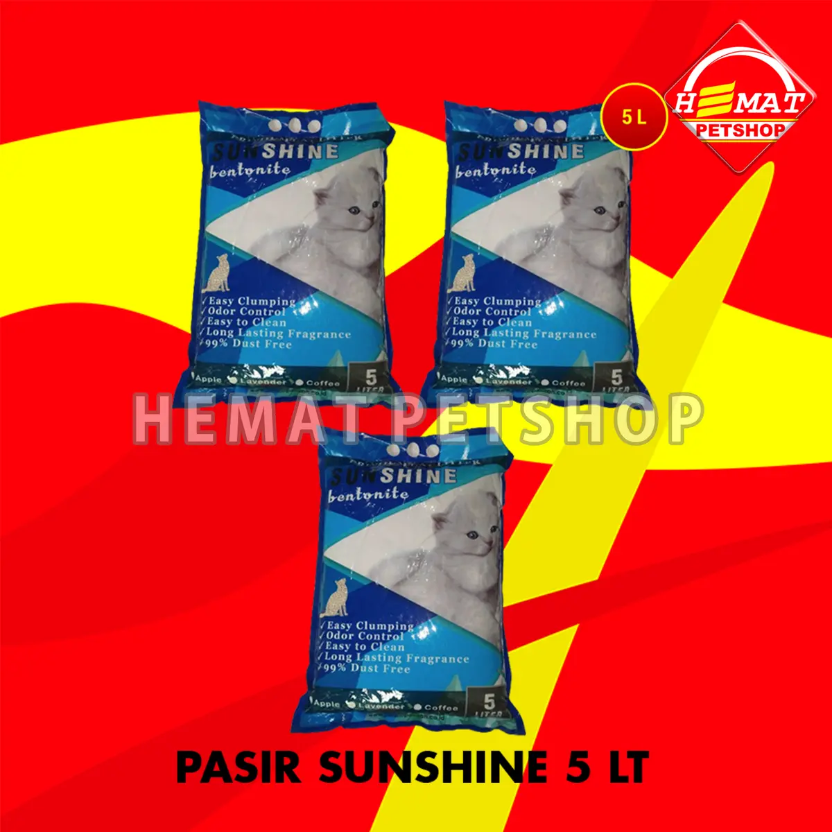 Pasir Kucing Gumpal Sunshine Wangi Clumping Bentonite 5 Liter