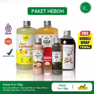 Paket Cuka Apel 500ml, Sari Lemon 500ml, Chia Seed 70gr, Madu Hutan 350gr, Garam Himalaya 100gr By Suur Lemoen