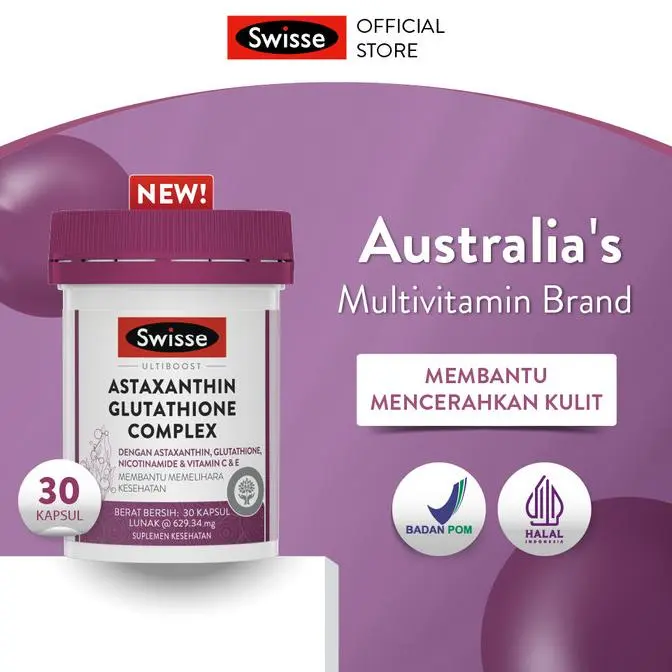 Swisse Ultiboost Astaxanthin Glutathione Complex 30 Capsules - Multivitamin  untuk Membantu Mencerahkan dan Meratakan Warna Kulit - Shop