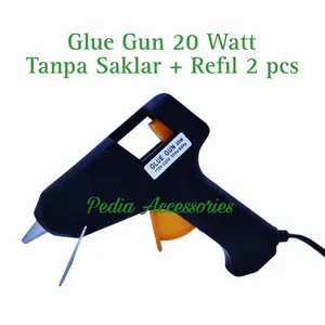 Glue Gun 20 Watt / Lem Tembak 20 Watt / Glue Gun Mini 20W Hitam NO SAKLAR + Refil 2 pcs