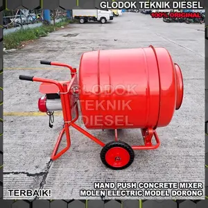 Mesin Molen Dorong Elektrik 500 LITER + Penggerak Dinamo Motor Listrik Alat Aduk Semen Beton Concrete Mixer 500 L Electric Motor Mesin Pengaduk Semen 500L Original TERBAIK