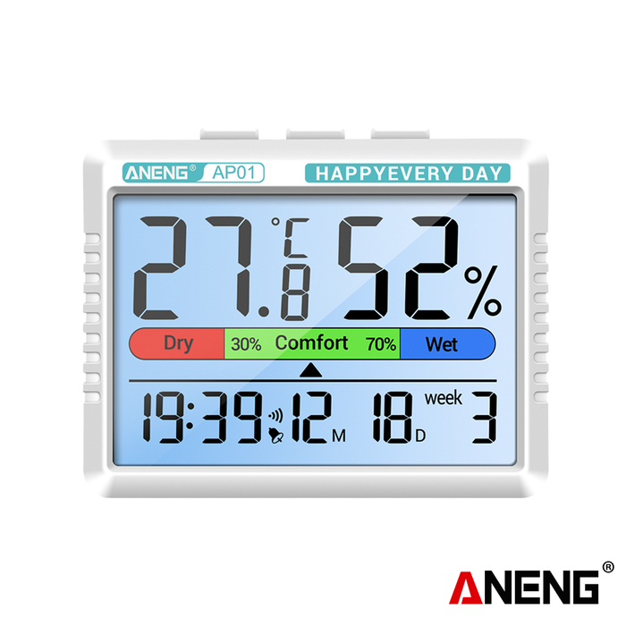Gambar Aneng AP01 Digital Thermo-hygrometer Clock Multiscene Temperature Hygrometer White Blue Charging dari Aneng Official Store Kab. Tangerang Tokopedia