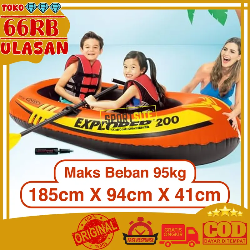 Intex Explorer Rubber Boats 200+Dayung. Perahu Karet Renang Anak 58331 0