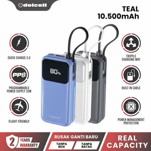 DELCELL Teal Powerbank Fast Charging PPS 33W 10000mAh Digital Display Kabel Built-in Type C - Garansi 2 Tahun