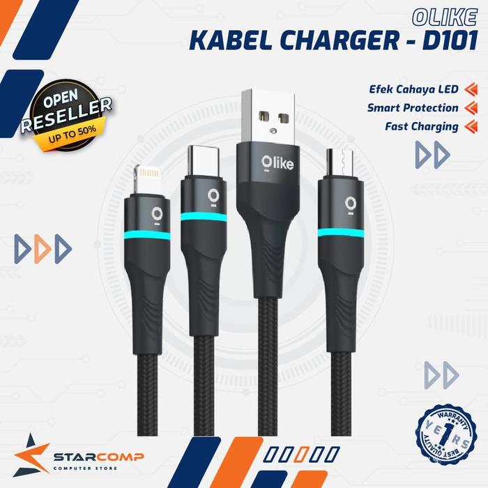 Gambar Olike D101 Kabel Data LED Lightning/Micro USB/Type-C Fast Charging 3A D101M D101C D101L - Micro dari Starcomp Semarang Kota Semarang Tokopedia