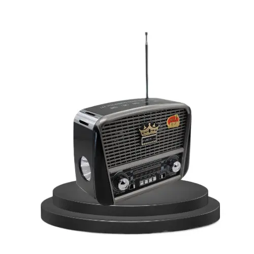 Fleco Radio Klasik F-455Brs Speaker Bluetooth Super Bass dengan Konektor USB Slot Kartu SD & AUX Daya Baterai atau Kabel Daya yang Dapat Diisi Ulang
