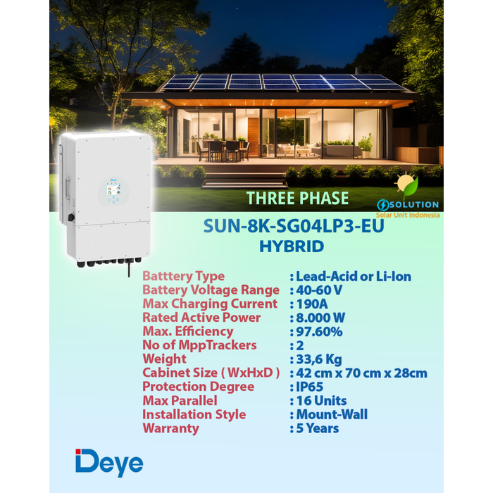 Jual DEYE Inverter Hybrid 8 Kw SUN-8K-SG04LP3-EU ( On/Off Grid, 3 Phase ...