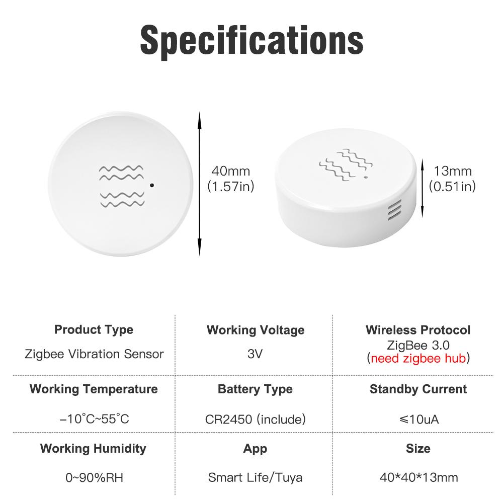 Tuya Zigbee Vibration Sensor – Compatible with Tuya Z2 – Tilt, Motion, and Vibration Alarm