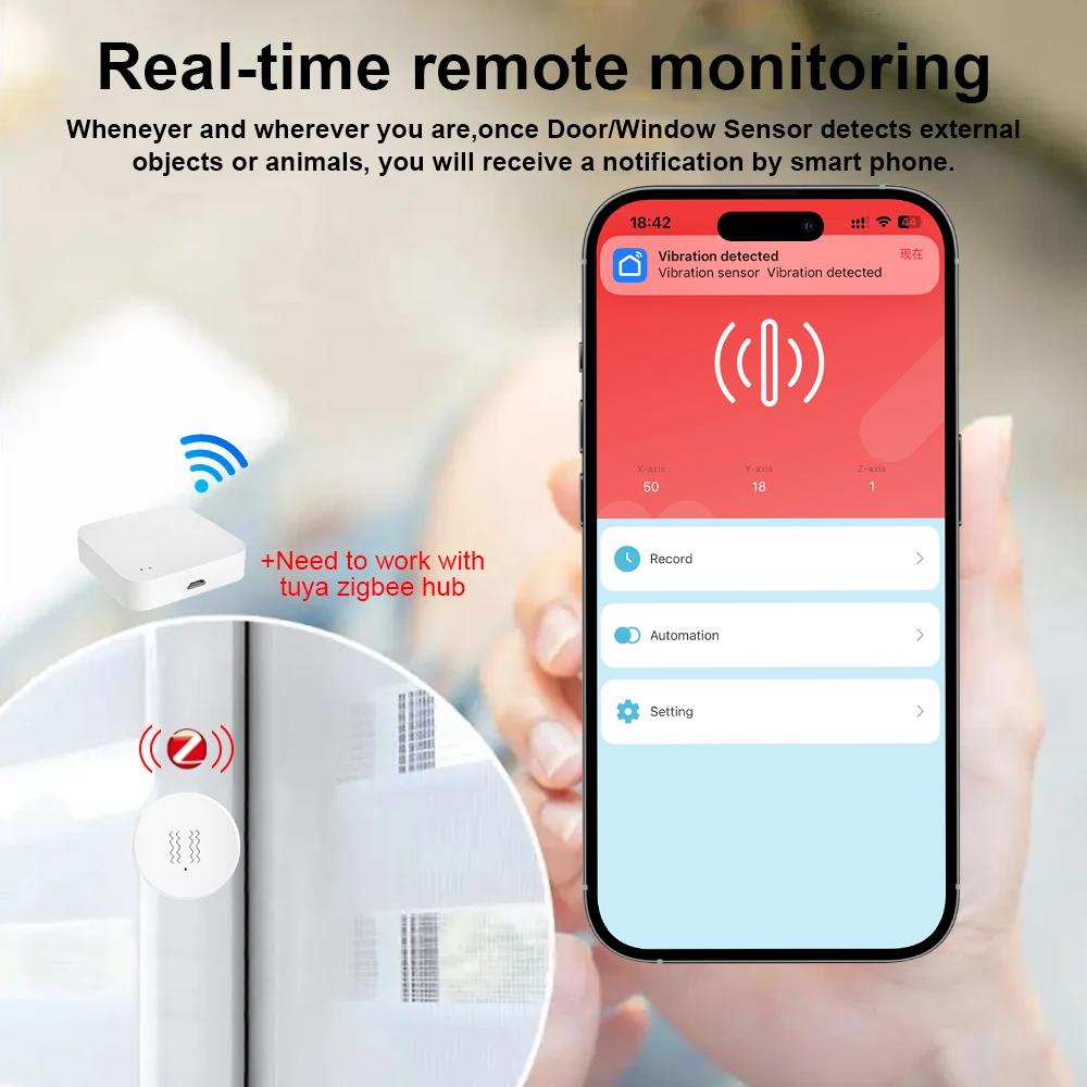 Tuya Zigbee Vibration Sensor – Compatible with Tuya Z2 – Tilt, Motion, and Vibration Alarm