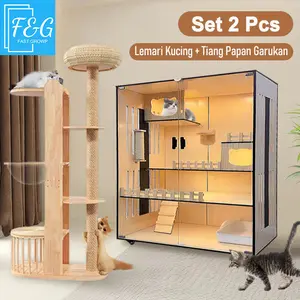 F&G【Hadiah gratis】Kabinet kucing kucing rumah kandang kucing berlapis-lapis vila kucing papan kayu tahan gores