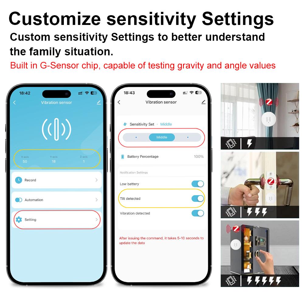 Tuya Zigbee Vibration Sensor – Compatible with Tuya Z2 – Tilt, Motion, and Vibration Alarm