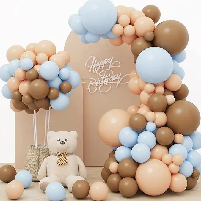 Kit Balon Beruang Dekorasi Pesta Ulang Tahun Tema Merah Muda Biru Cokelat Dekorasi Baby Shower Anak Laki-laki Perempuan Latex Balon Garland Dekor 2