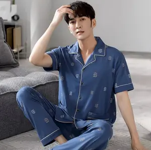 BAJU TIDUR COWOK KATUN IMPORT SET CELANA PANJANG MOTIF KANCING NEW 2XL