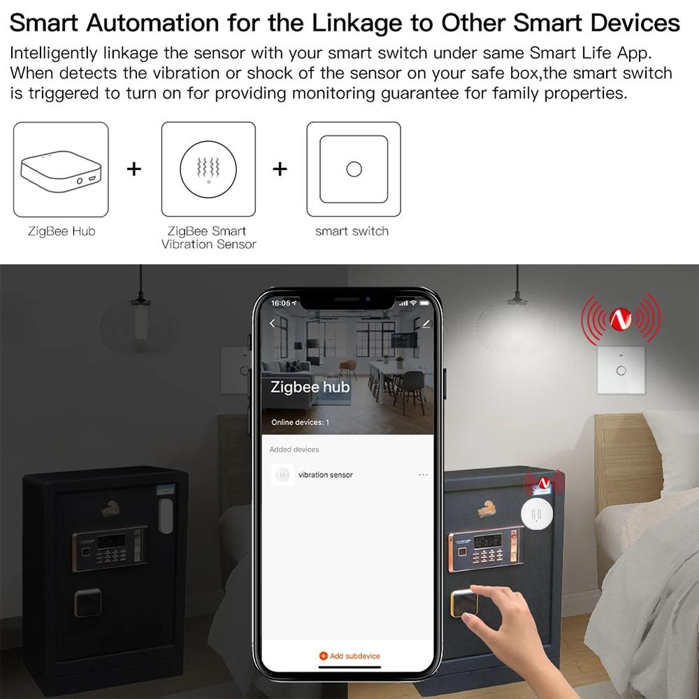Tuya Zigbee Vibration Sensor – Compatible with Tuya Z2 – Tilt, Motion, and Vibration Alarm