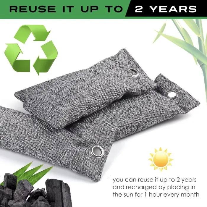 BAMBOO CHARCOAL AIR PURIFYING BAG KANTONG PEMBERSIH UDARA PENYERAP BAU SEPATU MOBIL LEMARI KULKAS PURIFIER SHOE DEODORIZER SMELL REMOVER PEMBERSIH UDARA ALAMI ARANG BAMBU ACTIVE KANTONG ARANG PENGHILANG BAU TIDAK SEDAP CLEANING AIR ABSORBER BAG 75GR-2PCS 4