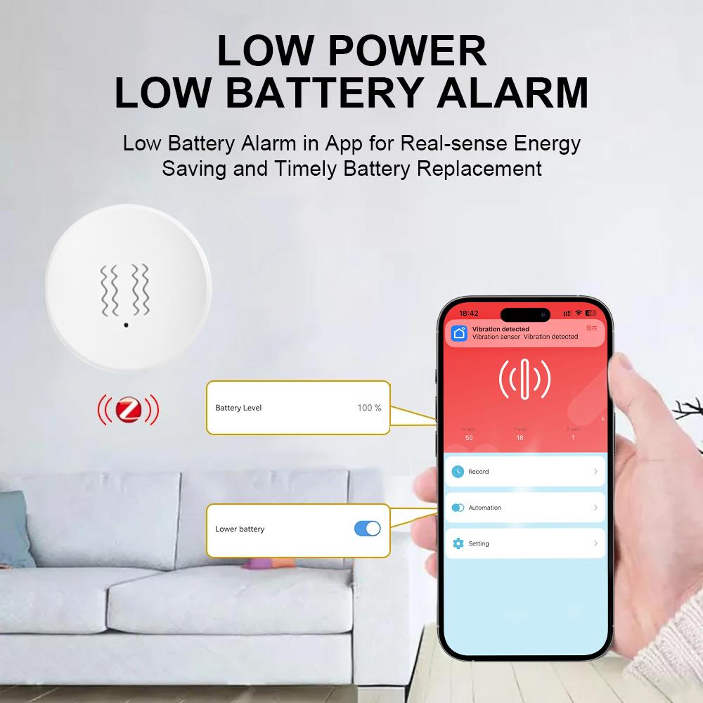 Tuya Zigbee Vibration Sensor – Compatible with Tuya Z2 – Tilt, Motion, and Vibration Alarm
