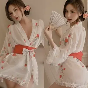 Kimono Model Jepang Baju Tidur Wanita Sexy Transparant Tali Pinggang Pita