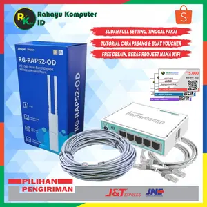 Paket Alat Usaha Wifi Sistem Voucher RT RW NET Siap Pakai - Mikrotik RB750Gr3 + Ruijie Reyee RG-RAP52-OD Wi-Fi 5 AC1300 Dual-Band