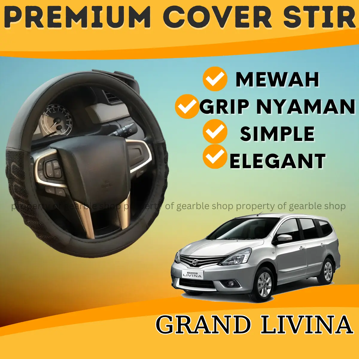 PREMIUM COVER STIR GRAND LIVINA SARUNG PELINDUNG SETIR MOBIL KULIT