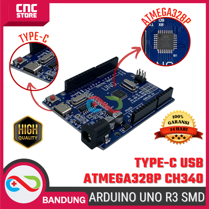 Jual ARDUINO UNO R3 ATMEGA328P SMD CH340 ATMEGA328P TYPE-C - Kota ...