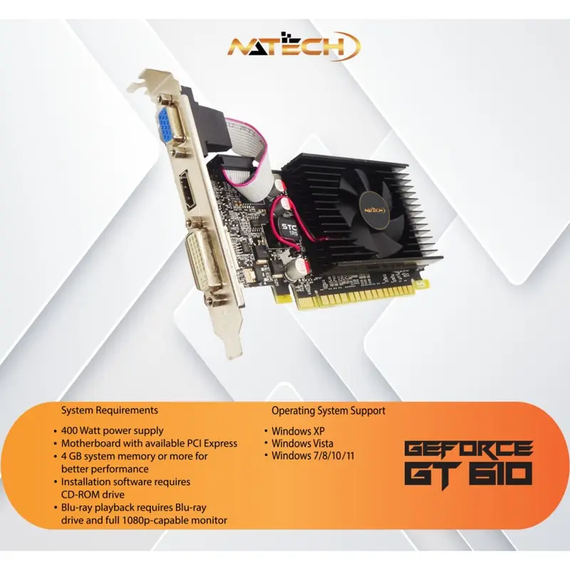 VGA NATECH  NVDIA GT 610 2GB DDR3 64BIT LP SINGLE FAN 5