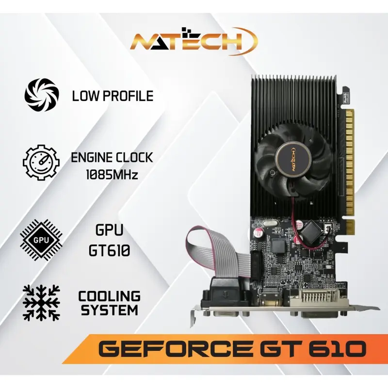 VGA NATECH  NVDIA GT 610 2GB DDR3 64BIT LP SINGLE FAN 3