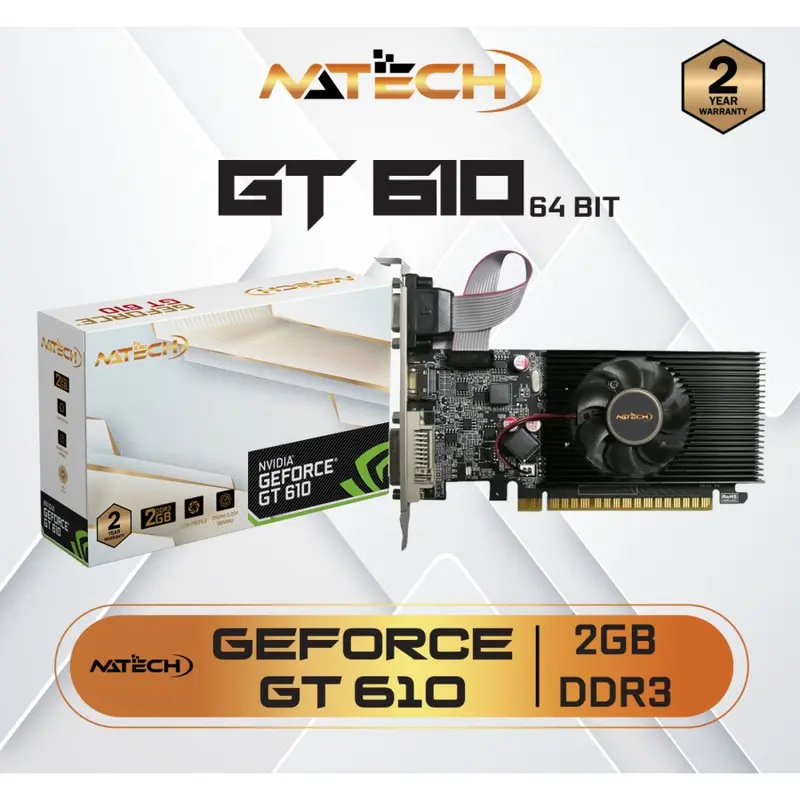 VGA NATECH  NVDIA GT 610 2GB DDR3 64BIT LP SINGLE FAN 1