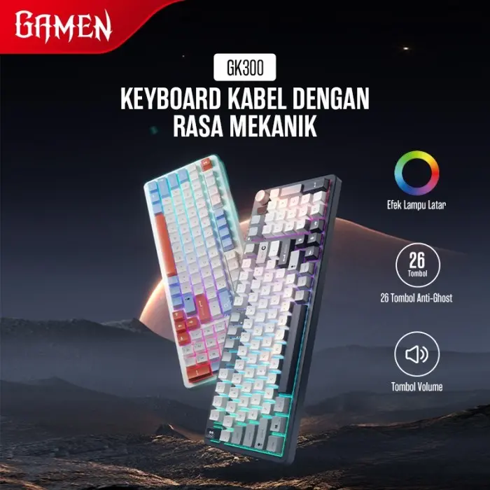 KEYBOARD GAMING GAMEN MEMBRANE GK300 RGB DENGAN TOMBOL KNOB MULTIFUNGSI FEEL MENGETIK SEPERTI KEYBOARD MECHANICAL