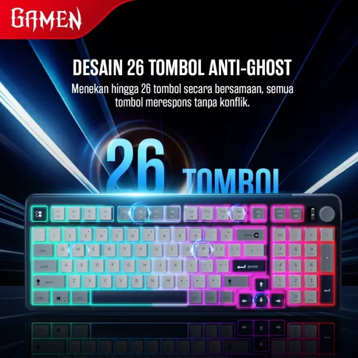 KEYBOARD GAMING GAMEN MEMBRANE GK300 RGB DENGAN TOMBOL KNOB MULTIFUNGSI FEEL MENGETIK SEPERTI KEYBOARD MECHANICAL