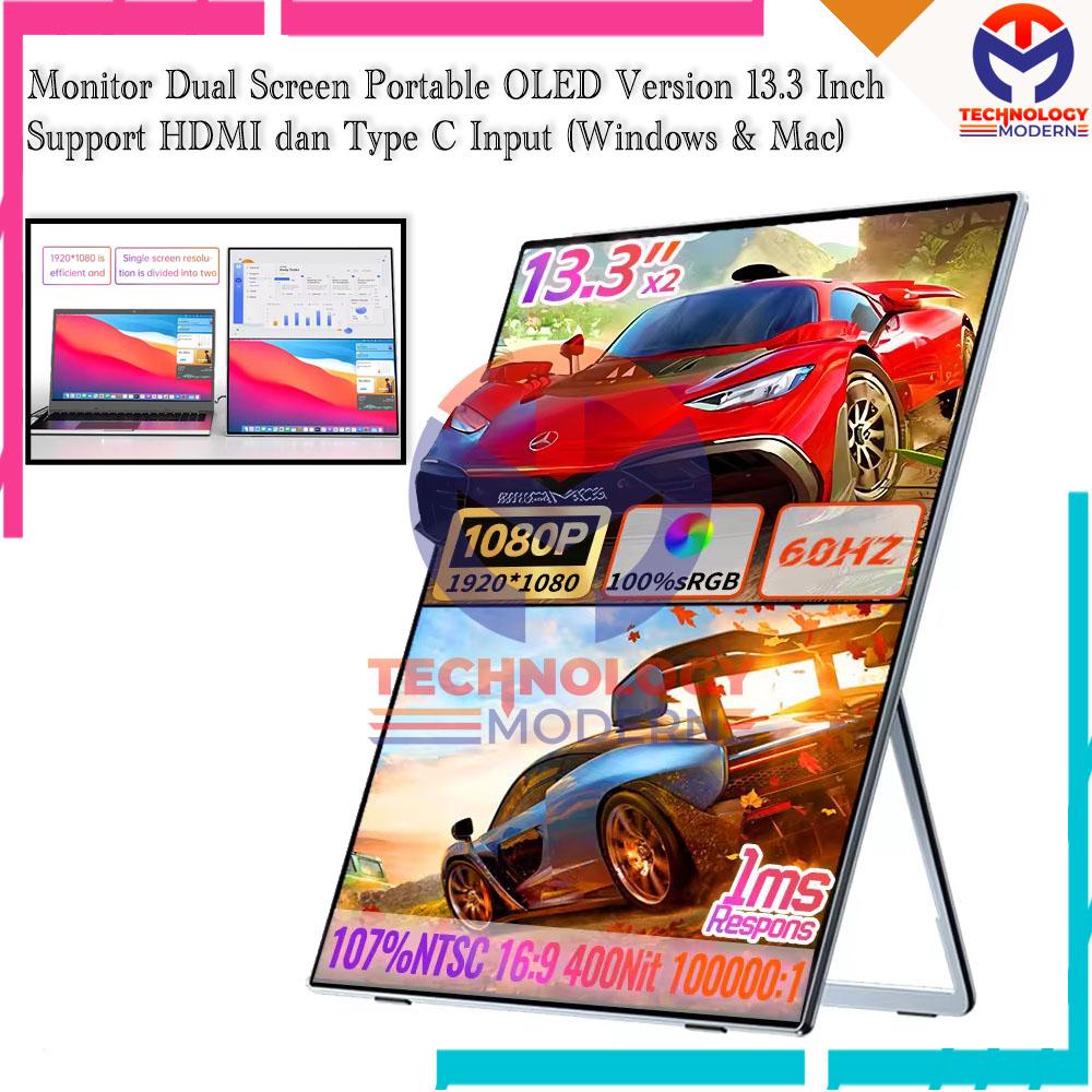 Monitor OLED Dual Screen Portable 13.3 Inch with HDMI & Type C Input Support Windows & Mac