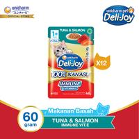 Gambar Deli-Joy Makanan Kucing Basah Pouch Adult Tuna & Salmon 60g - Immune (Vitamin E) - 12 Packs dari Unicharm Official Store Kab. Tangerang 1 Tokopedia