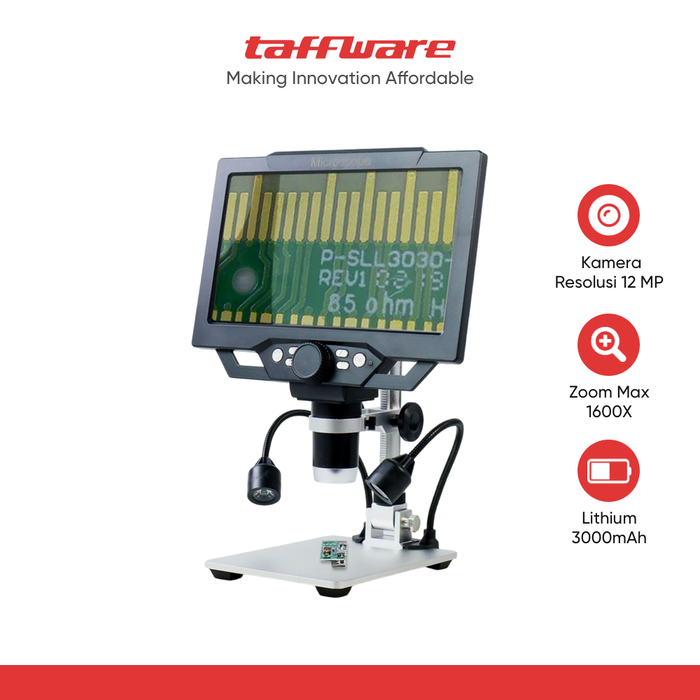 Gambar Taffware Mikroskop Digital 12MP 1600X dengan Monitor and Metal Stand - G1600 dari Taffware Official Store Kota Administrasi Jakarta Barat Tokopedia